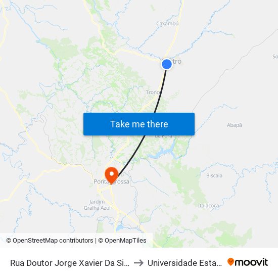 Rua Doutor Jorge Xavier Da Silva, 737 - Ponto De Integração 02 to Universidade Estadual De Ponta Grossa map