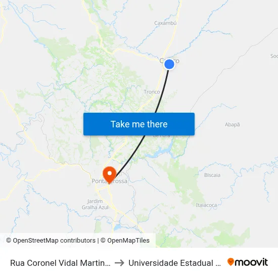 Rua Coronel Vidal Martins De Oliveira, 929 to Universidade Estadual De Ponta Grossa map