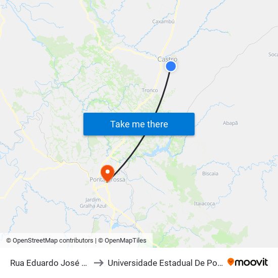 Rua Eduardo José Quadros to Universidade Estadual De Ponta Grossa map