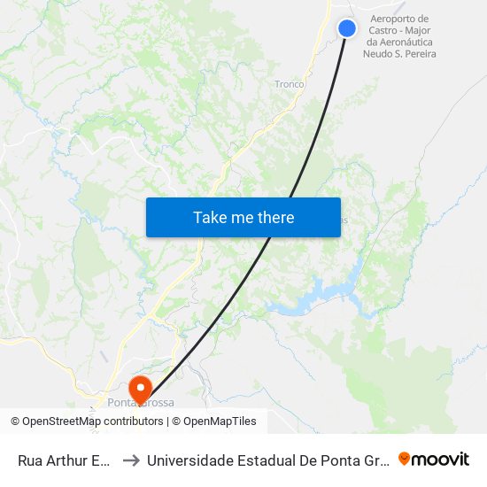 Rua Arthur Ehalt to Universidade Estadual De Ponta Grossa map