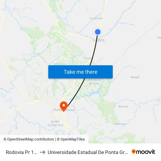 Rodovia Pr 151 to Universidade Estadual De Ponta Grossa map