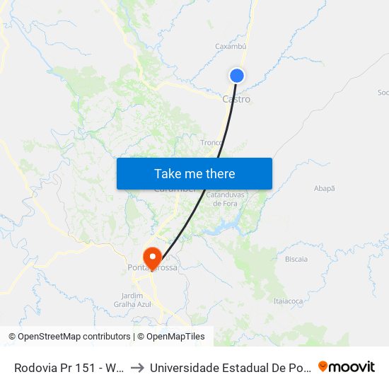 Rodovia Pr 151 - Watanabe to Universidade Estadual De Ponta Grossa map