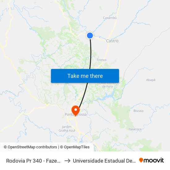 Rodovia Pr 340 - Fazenda Natureza to Universidade Estadual De Ponta Grossa map