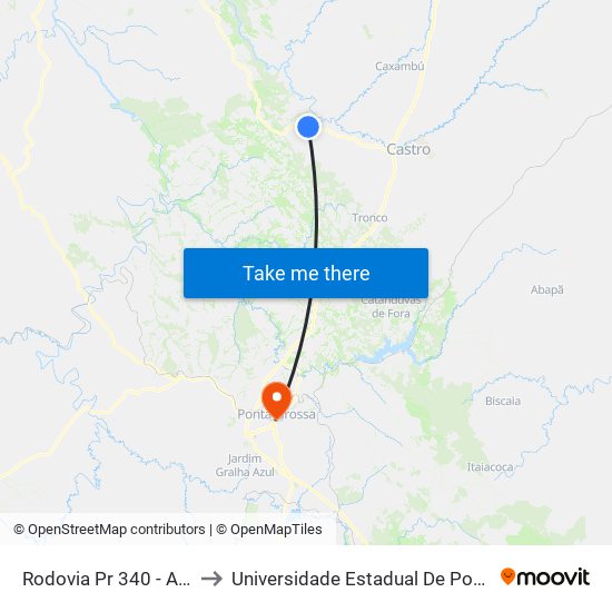 Rodovia Pr 340 - Aparição to Universidade Estadual De Ponta Grossa map