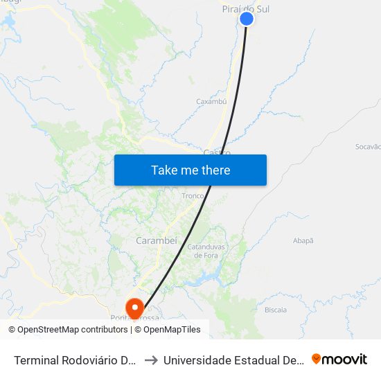 Terminal Rodoviário De Piraí Do Sul to Universidade Estadual De Ponta Grossa map