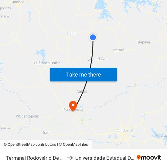 Terminal Rodoviário De Wenceslau Braz to Universidade Estadual De Ponta Grossa map