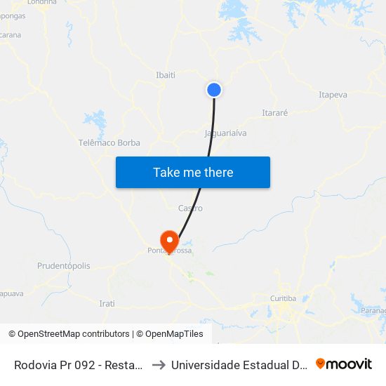 Rodovia Pr 092 - Restaurante Floresta to Universidade Estadual De Ponta Grossa map