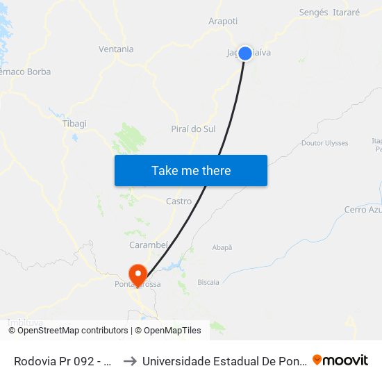 Rodovia Pr 092 - Km 201 to Universidade Estadual De Ponta Grossa map