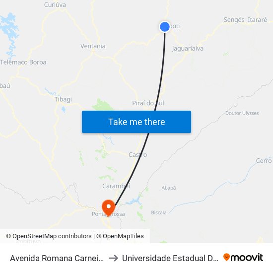 Avenida Romana Carneiro Kluppel, 961 to Universidade Estadual De Ponta Grossa map