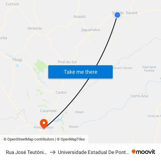 Rua José Teutônio, 312 to Universidade Estadual De Ponta Grossa map