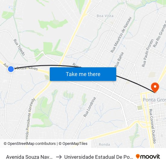 Avenida Souza Naves, 2845 to Universidade Estadual De Ponta Grossa map