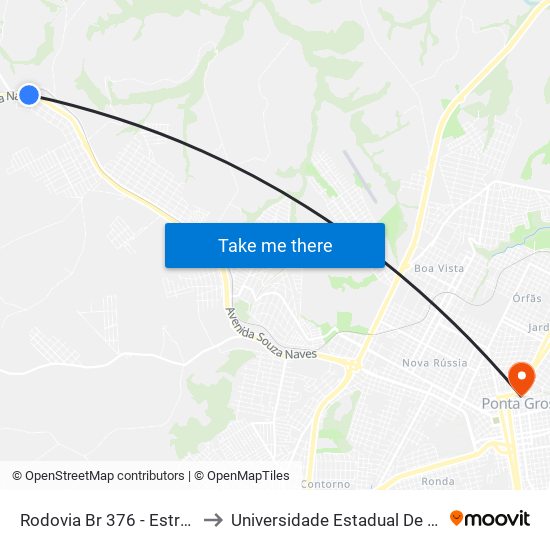 Rodovia Br 376 - Estrela De Prata to Universidade Estadual De Ponta Grossa map