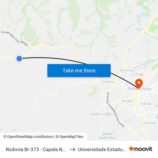 Rodovia Br 373 - Capela Nossa Senhora Do Carmo to Universidade Estadual De Ponta Grossa map