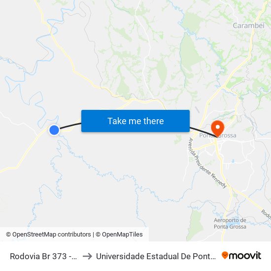 Rodovia Br 373 - Uvaia to Universidade Estadual De Ponta Grossa map