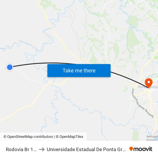 Rodovia Br 153 to Universidade Estadual De Ponta Grossa map