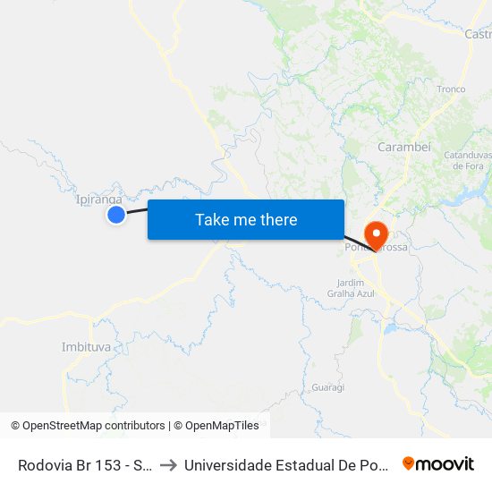 Rodovia Br 153 - Santaria to Universidade Estadual De Ponta Grossa map