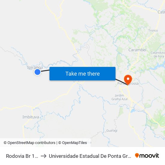 Rodovia Br 153 to Universidade Estadual De Ponta Grossa map