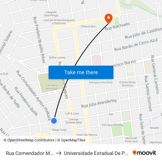 Rua Comendador Miró, 1172 to Universidade Estadual De Ponta Grossa map