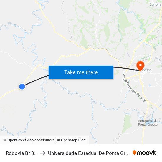 Rodovia Br 373 to Universidade Estadual De Ponta Grossa map