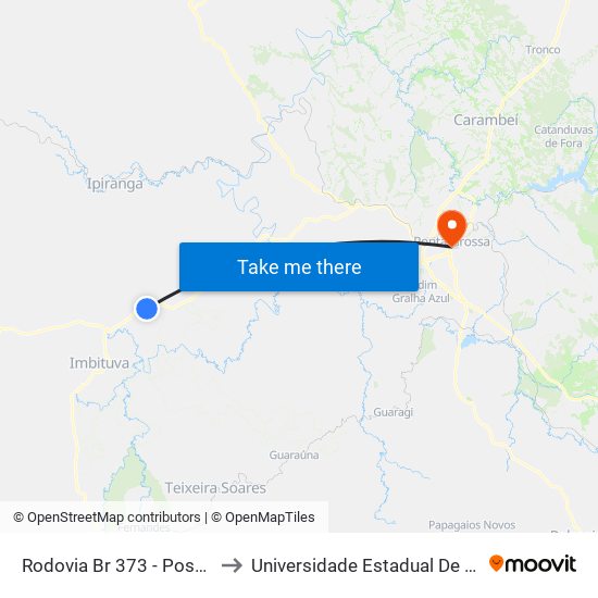 Rodovia Br 373 - Posto Contorno to Universidade Estadual De Ponta Grossa map