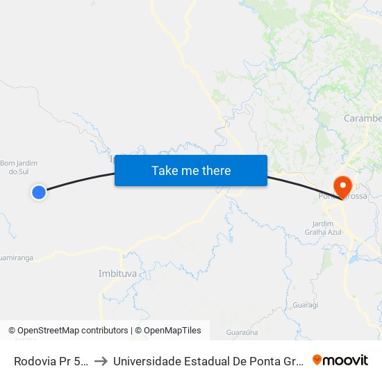 Rodovia Pr 522 to Universidade Estadual De Ponta Grossa map