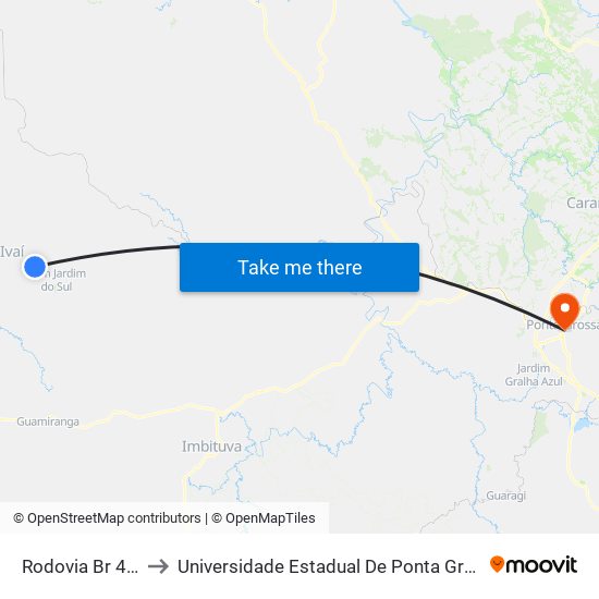 Rodovia Br 487 to Universidade Estadual De Ponta Grossa map