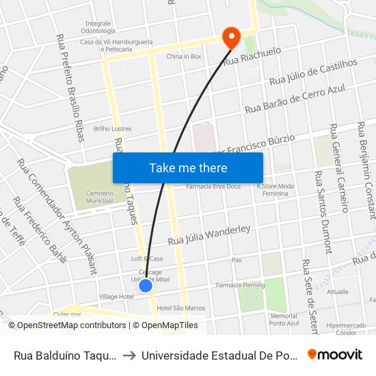 Rua Balduíno Taques, 747 to Universidade Estadual De Ponta Grossa map