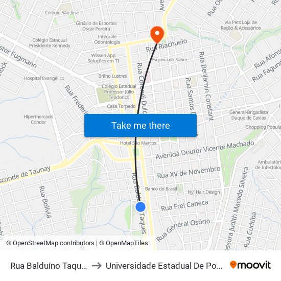 Rua Balduíno Taques, 120 to Universidade Estadual De Ponta Grossa map