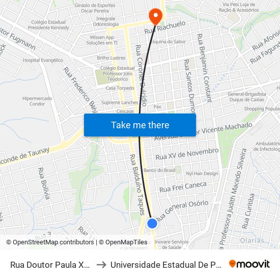 Rua Doutor Paula Xavier, 867 to Universidade Estadual De Ponta Grossa map