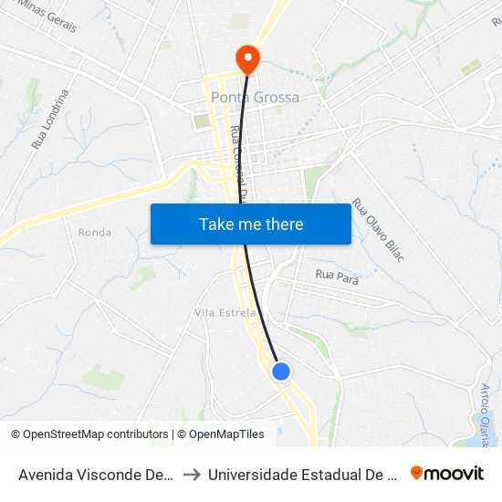 Avenida Visconde De Mauá, 363 to Universidade Estadual De Ponta Grossa map