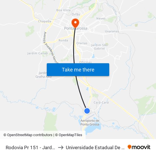 Rodovia Pr 151 - Jardim Alvorada to Universidade Estadual De Ponta Grossa map