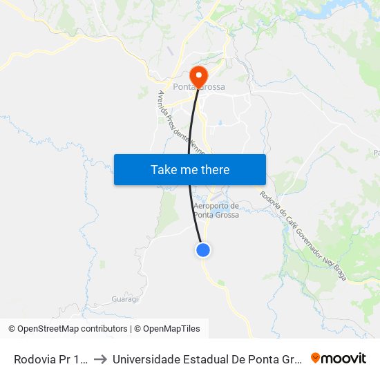 Rodovia Pr 151 to Universidade Estadual De Ponta Grossa map