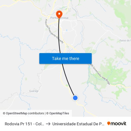 Rodovia Pr 151 - Colônia Sutil to Universidade Estadual De Ponta Grossa map