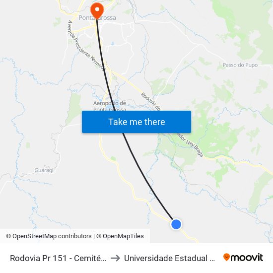 Rodovia Pr 151 - Cemitério Colônia Lago to Universidade Estadual De Ponta Grossa map