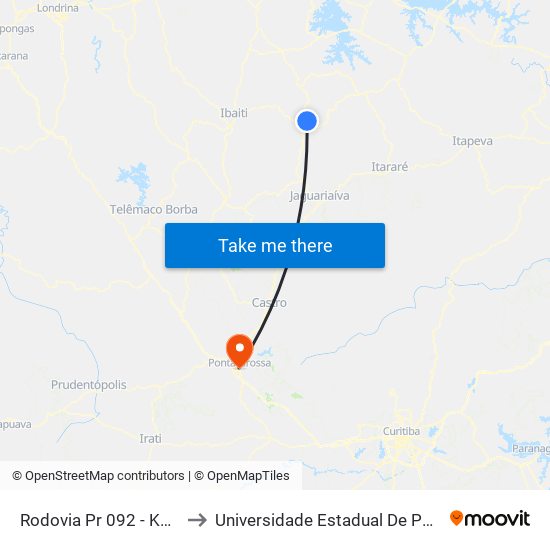 Rodovia Pr 092 - K2 Troféus to Universidade Estadual De Ponta Grossa map