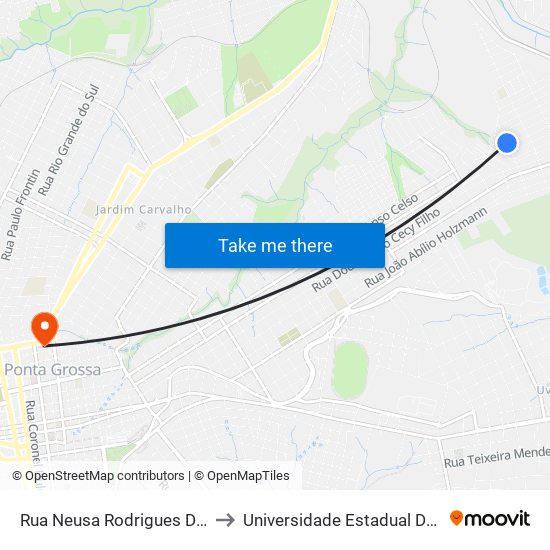 Rua Neusa Rodrigues De Oliveira, 145 to Universidade Estadual De Ponta Grossa map