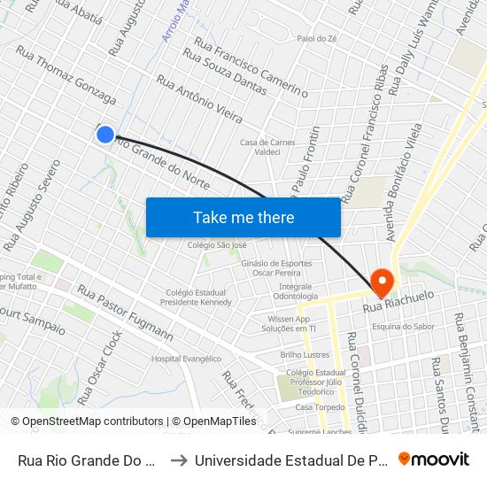 Rua Rio Grande Do Norte, 668 to Universidade Estadual De Ponta Grossa map