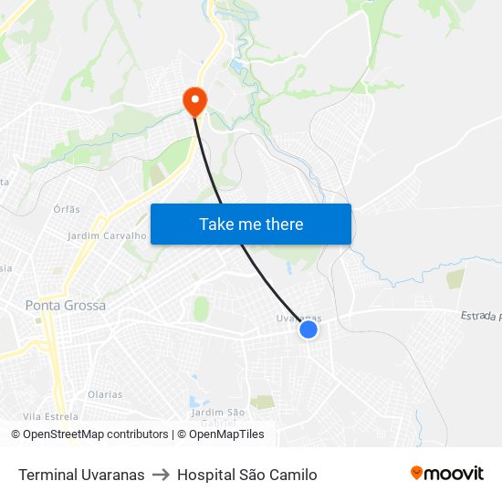 Terminal Uvaranas to Hospital São Camilo map