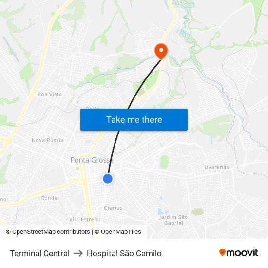 Terminal Central to Hospital São Camilo map