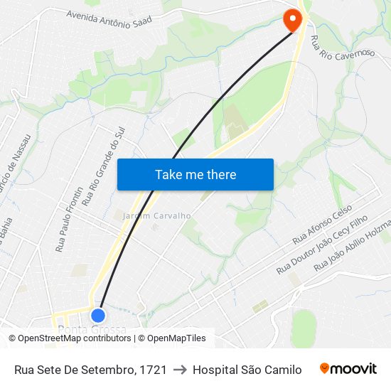 Rua Sete De Setembro, 1721 to Hospital São Camilo map