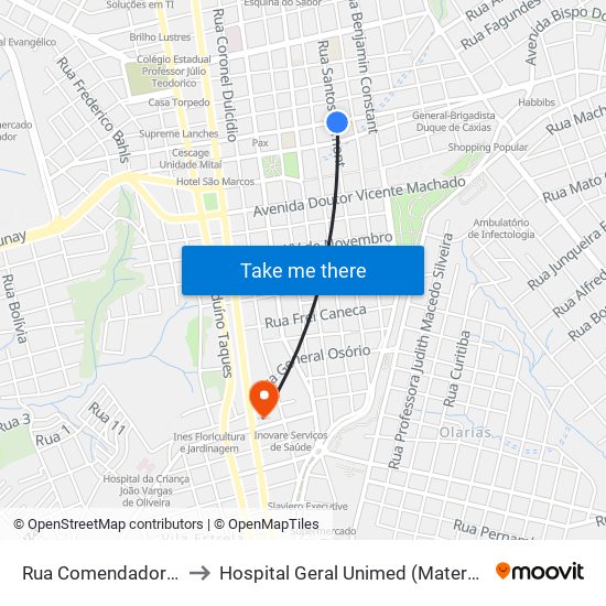 Rua Comendador Miró, 427 to Hospital Geral Unimed (Maternidade Sant'Ana) map