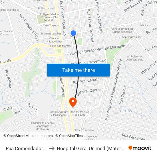 Rua Comendador Miró, 710 to Hospital Geral Unimed (Maternidade Sant'Ana) map