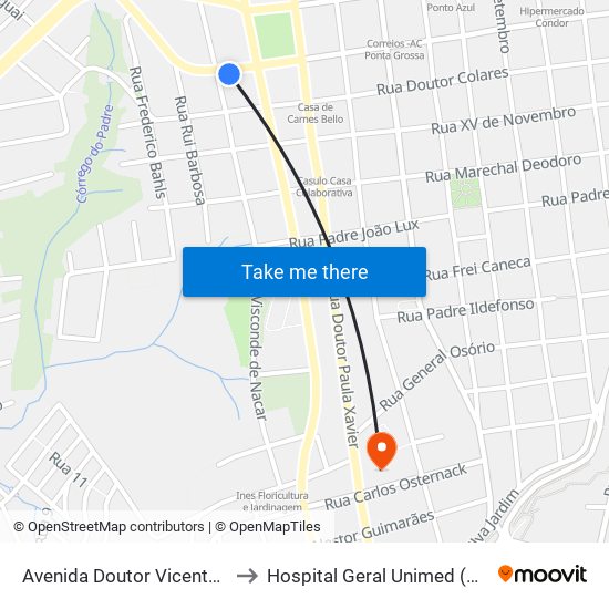 Avenida Doutor Vicente Machado, 741-799 to Hospital Geral Unimed (Maternidade Sant'Ana) map