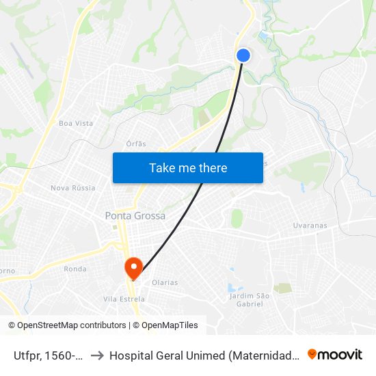 Utfpr, 1560-1606 to Hospital Geral Unimed (Maternidade Sant'Ana) map