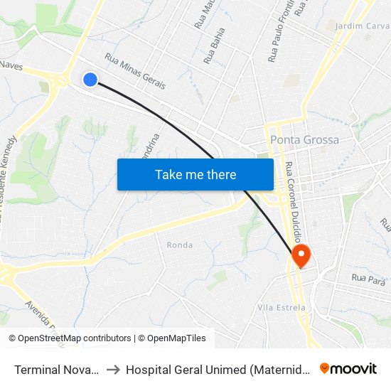 Terminal Nova Russia to Hospital Geral Unimed (Maternidade Sant'Ana) map