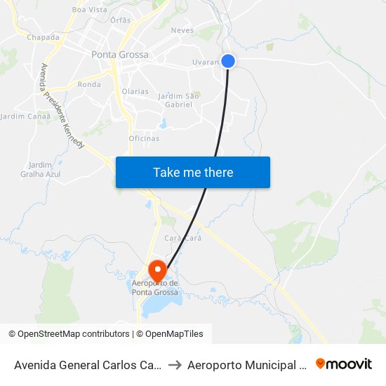 Avenida General Carlos Cavalcanti, 3830-3992 to Aeroporto Municipal De Ponta Grossa map