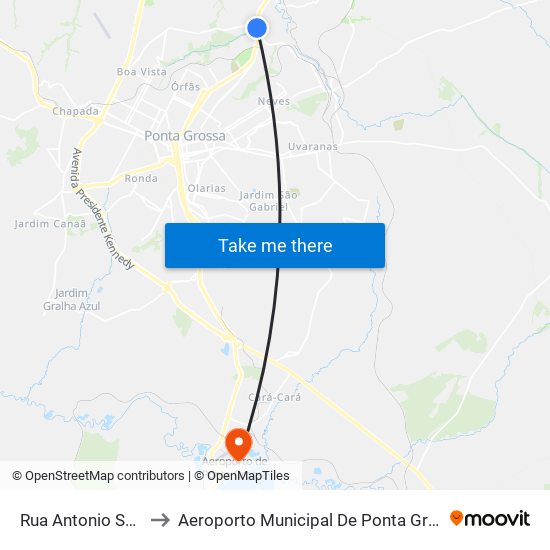 Rua Antonio Saad to Aeroporto Municipal De Ponta Grossa map