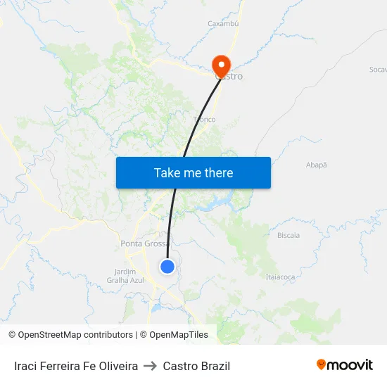 Iraci Ferreira Fe Oliveira to Castro Brazil map
