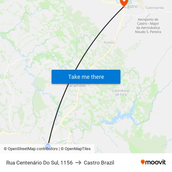 Rua Centenário Do Sul, 1156 to Castro Brazil map