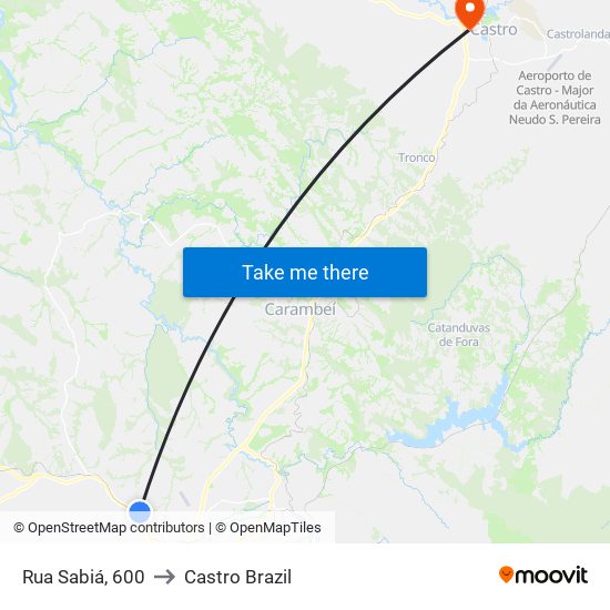 Rua Sabiá, 600 to Castro Brazil map